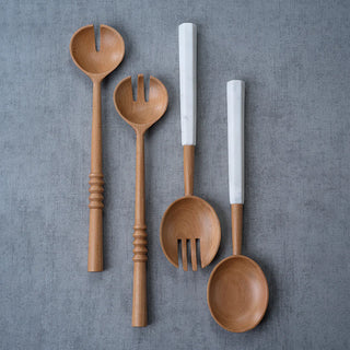 Kenya Wooden Salad Servers with Marble Handles