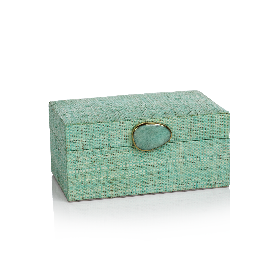 Jade Raffia Palm Box with Stone Accent