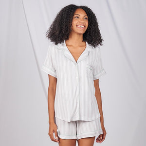 Bamboo Lucy Short Sleeve Button Up - Gray Stripe
