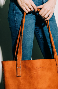 Large Haitian-Made Leather Tote- Cognac