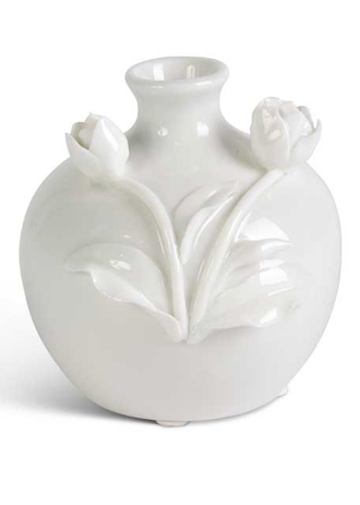 Short White Ceramic Flower Vase