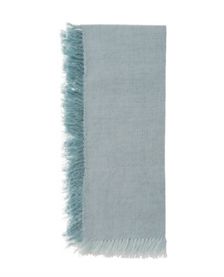 Fringed Linen Napkin Set - Pale Blue