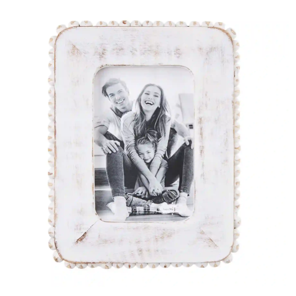Small White Wood Beaded Picture Frame