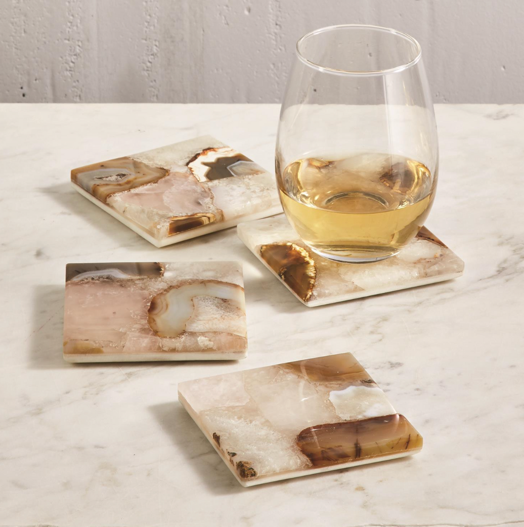 Agate Coasters With Marble Base