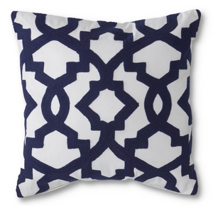 Square Knit White & Blue Geometric Pillow