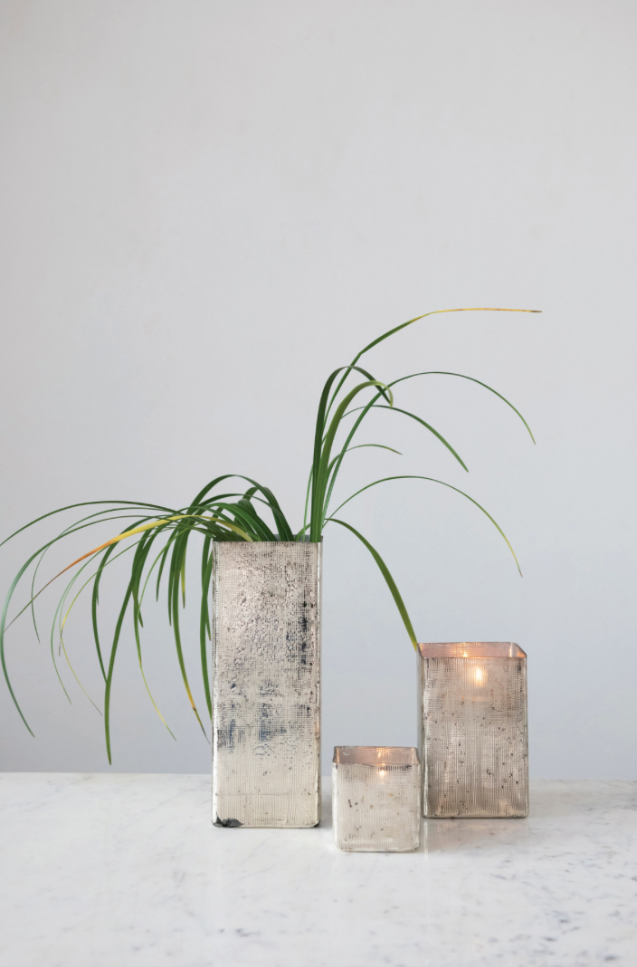 Mercury Glass Vase with Crosshatch Texture