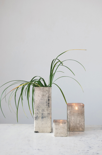 Small Mercury Glass Vase with Crosshatch Texture