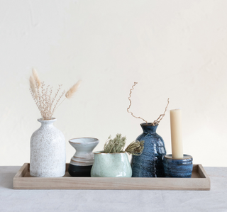 Mango Wood Tray with Taper Holder & Vases