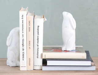 Hand-Carved Marble Rabbit Bookends