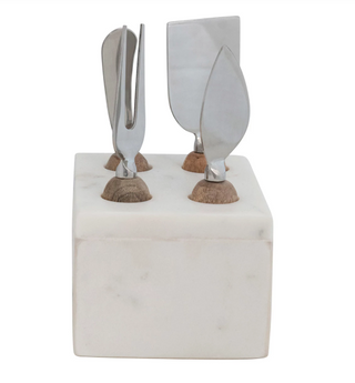 Mango Wood & Marble Stainless Steel Cheese Servers