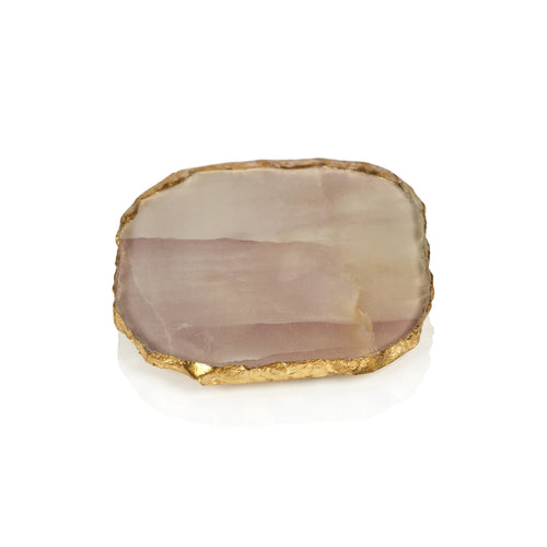 Pink Agate Marble Glass Coaster with Gold Rim
