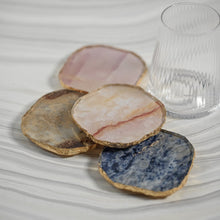 Blue Agate Marble Glass Coaster with Gold Rim