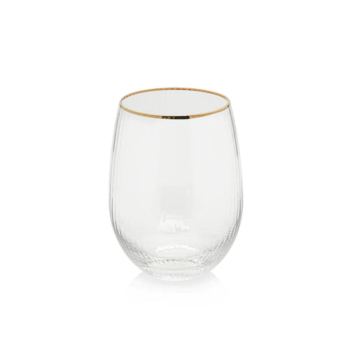 Optic Stemless Wine Glass with Gold Rim