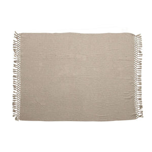 Grey Woven Recycled Cotton Blend Throw with Tassels