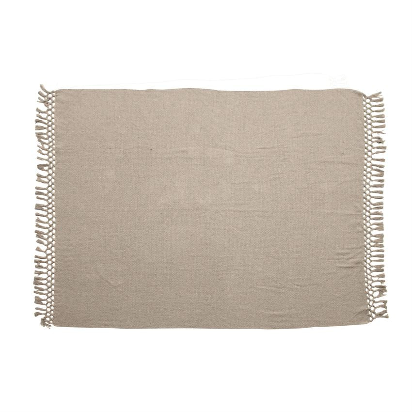 Grey Woven Recycled Cotton Blend Throw with Tassels