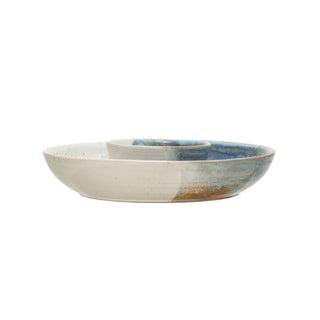 Hand Painted Stoneware Chip & Dip Bowl