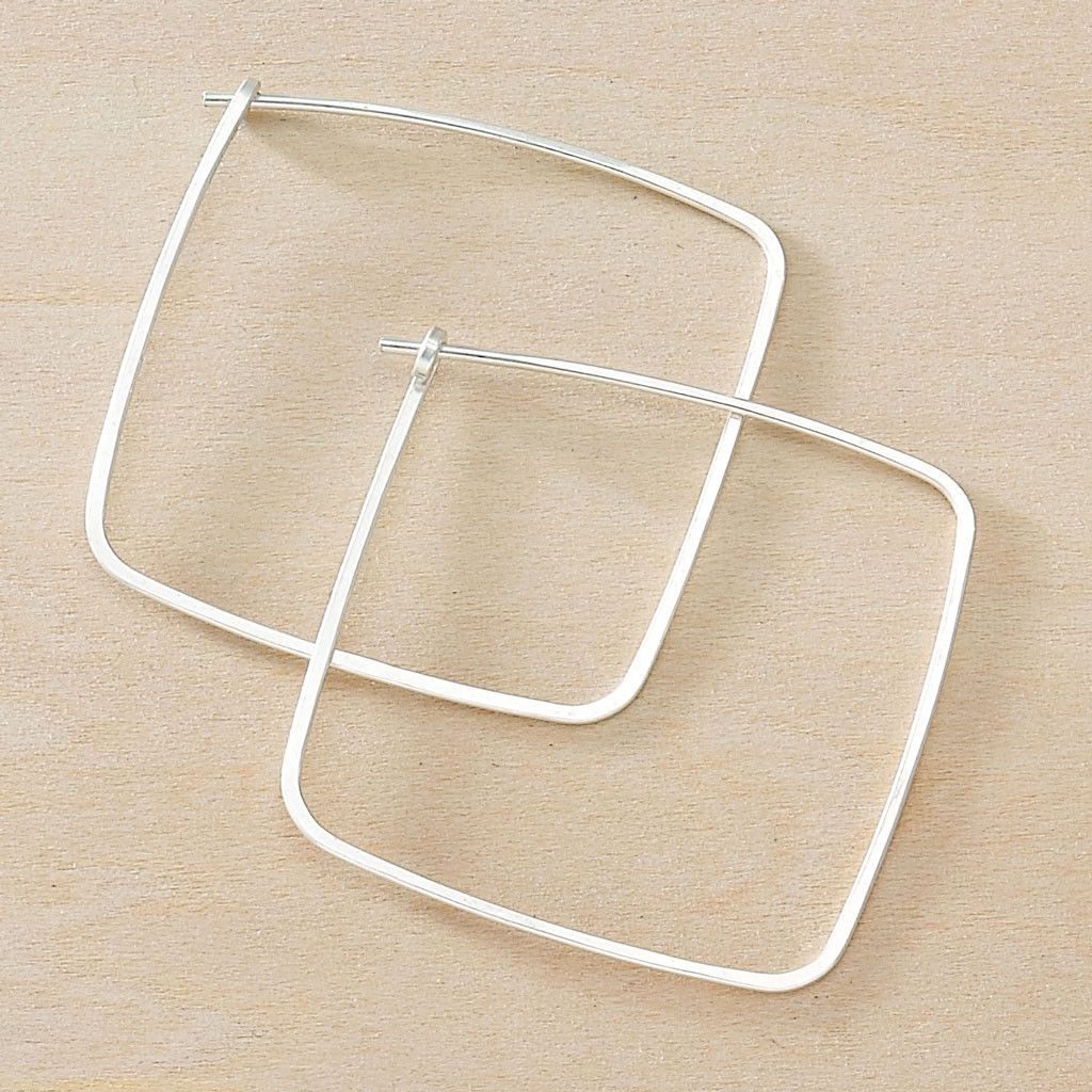 Square Minimal Hoop Earrings - Silver