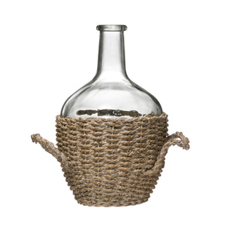 Glass Bottle in Woven Basket with Handles