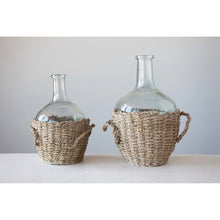 Glass Bottle in Woven Basket with Handles