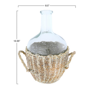 Glass Bottle in Woven Basket with Handles