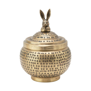 Hammered Metal Container with Rabbit Finial