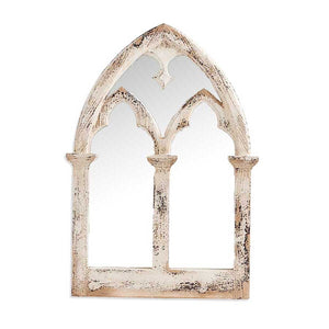 Distressed white wood arch mirror 30"