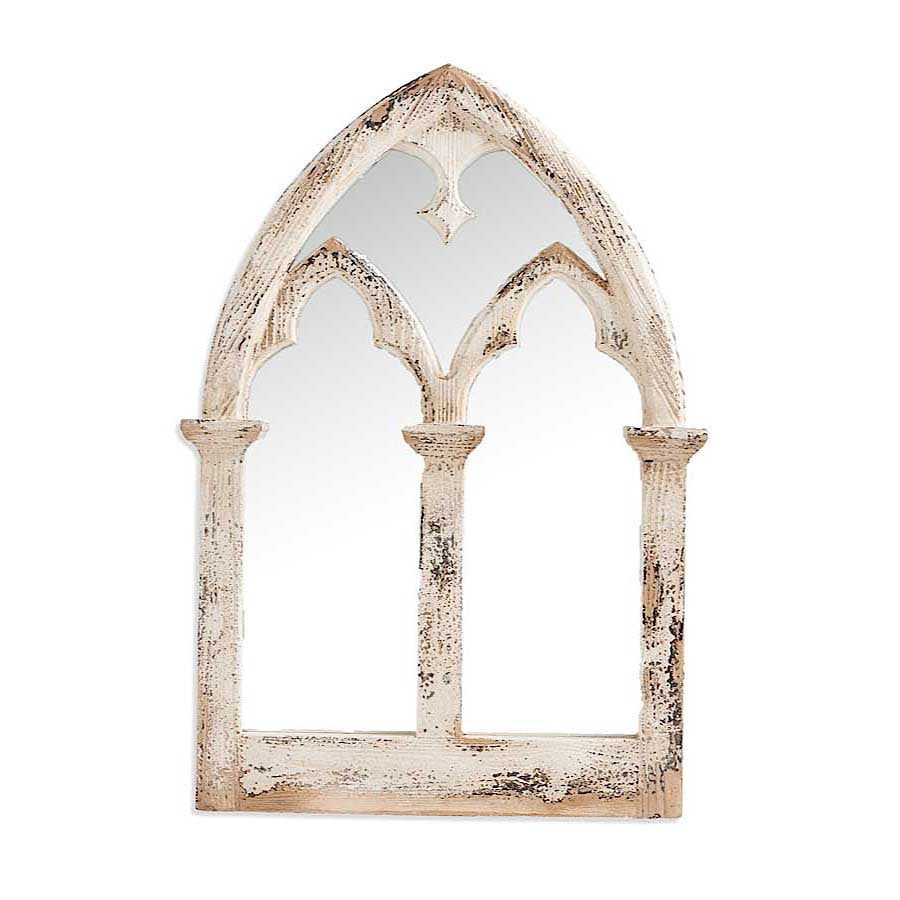 Distressed white wood arch mirror 30