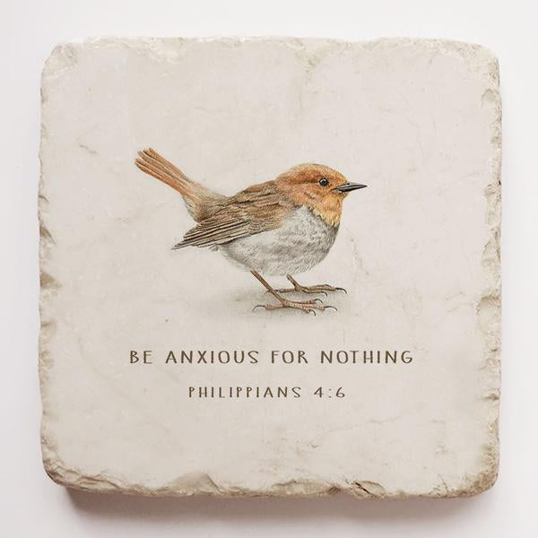 Stone Art - Phillippians 4:6 with bird