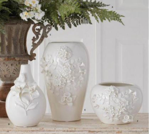 White ceramic vase w dianthus flower