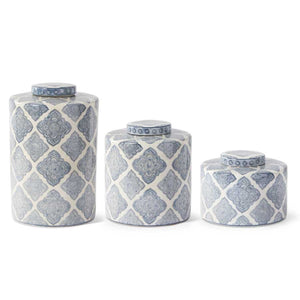 Ceramic Lidded Canister with Quatrafoil Pattern