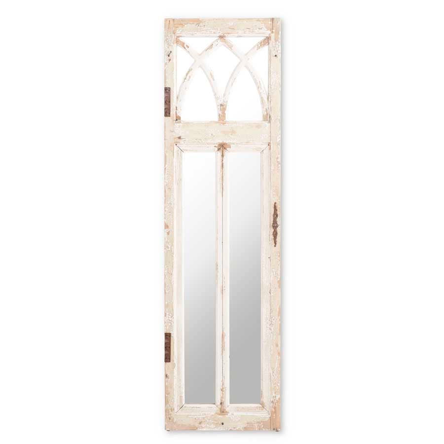 Distressed white wood door panel mirror 71